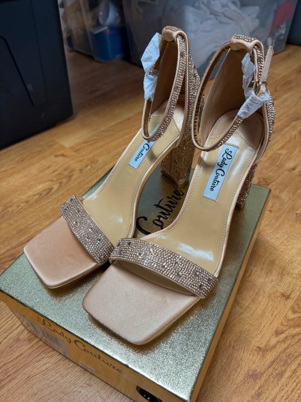 Lady Couture Dalia Rosegold Rhinestone Block Heels - Size 11